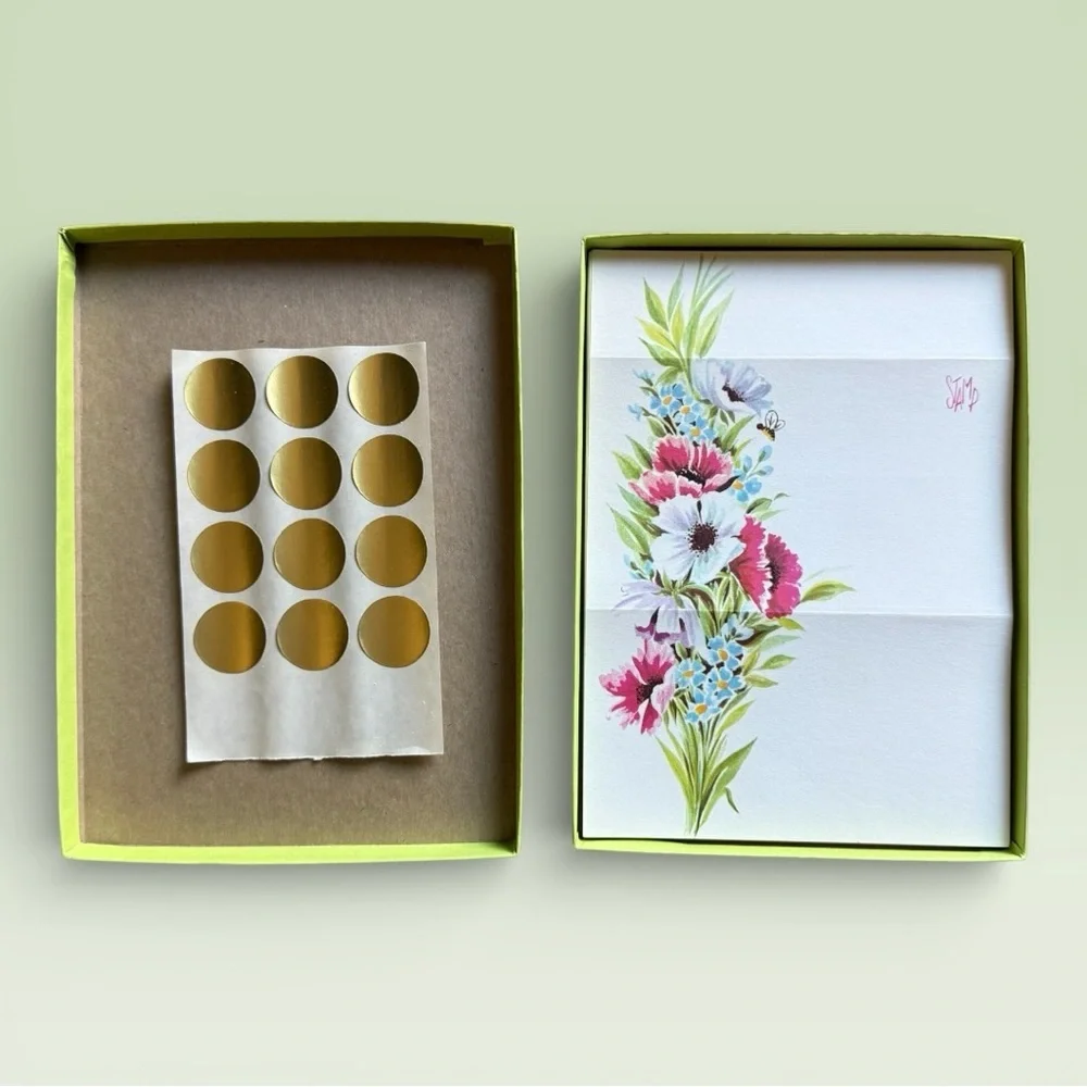 Vintage Tri-Fold Cardstock Self-Mailing Note Cards w/Gold Circular Seals